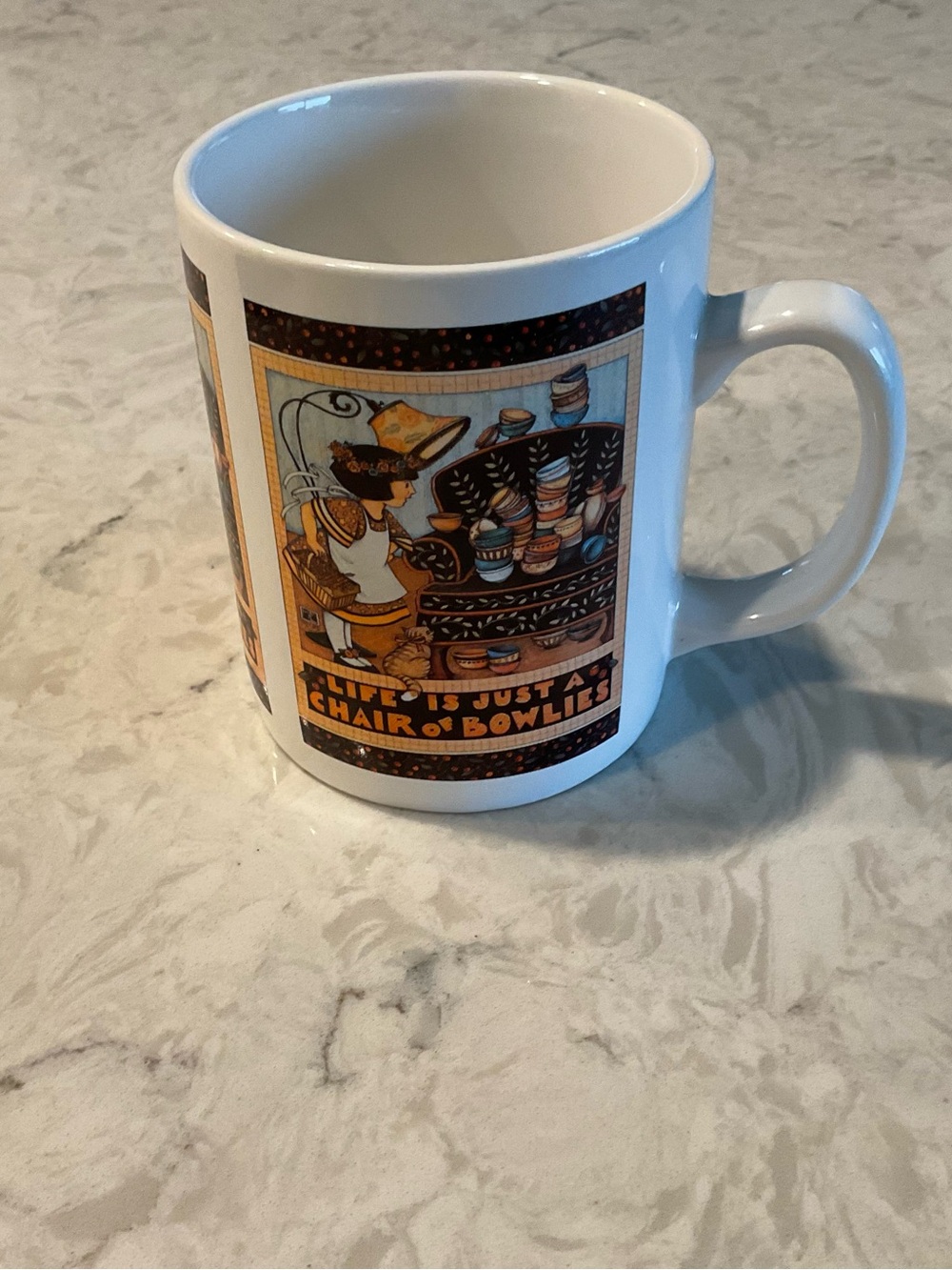 Vintage 1992 ME Ink Mary Engelbreit “Life Is Just A Chair Of Bowlies” Mug